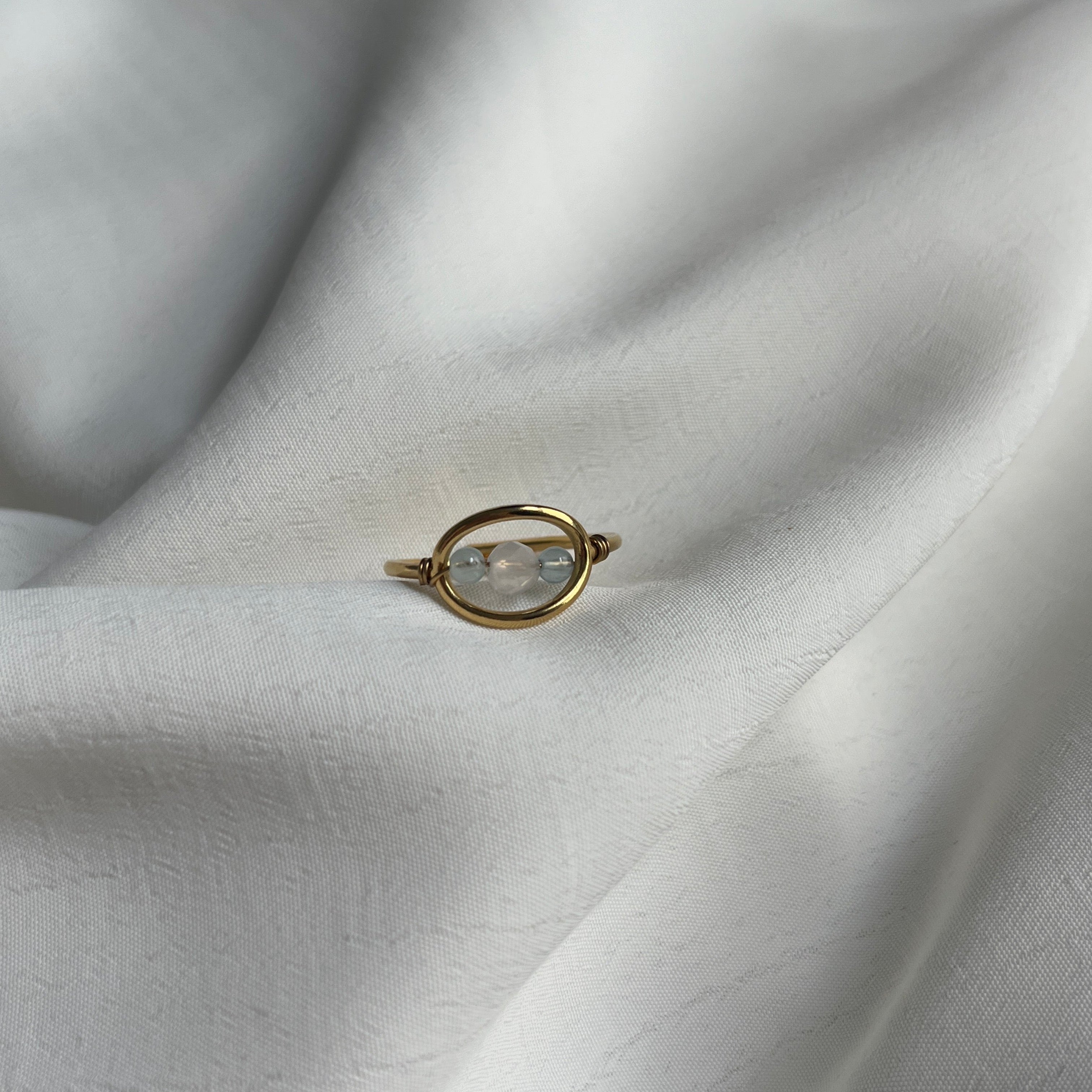 Bague Eze ajustable, acier inoxydable, et pierres naturelles