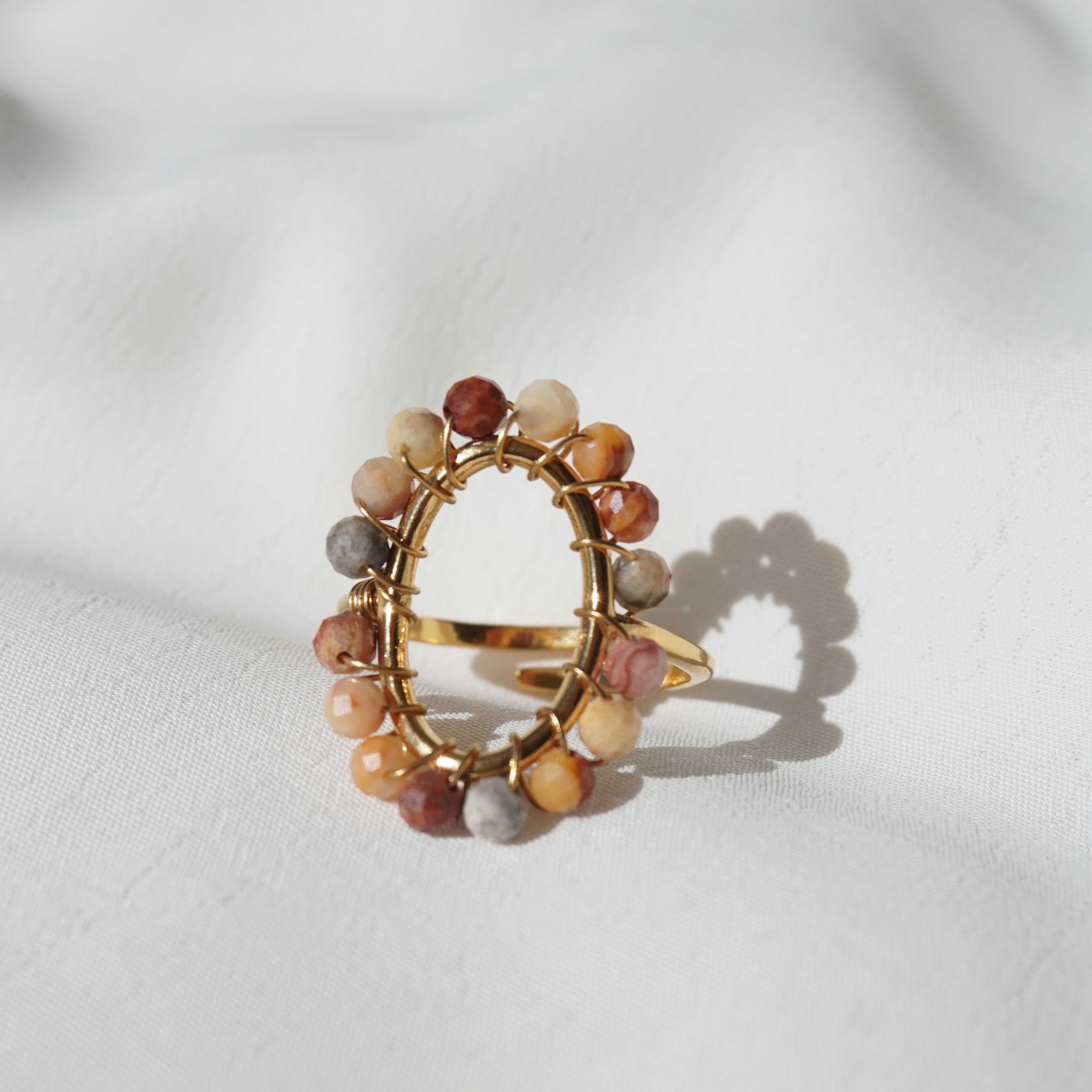 Bague Luze ajustable, faits main, acier inoxydable et pierres naturelles jaunes