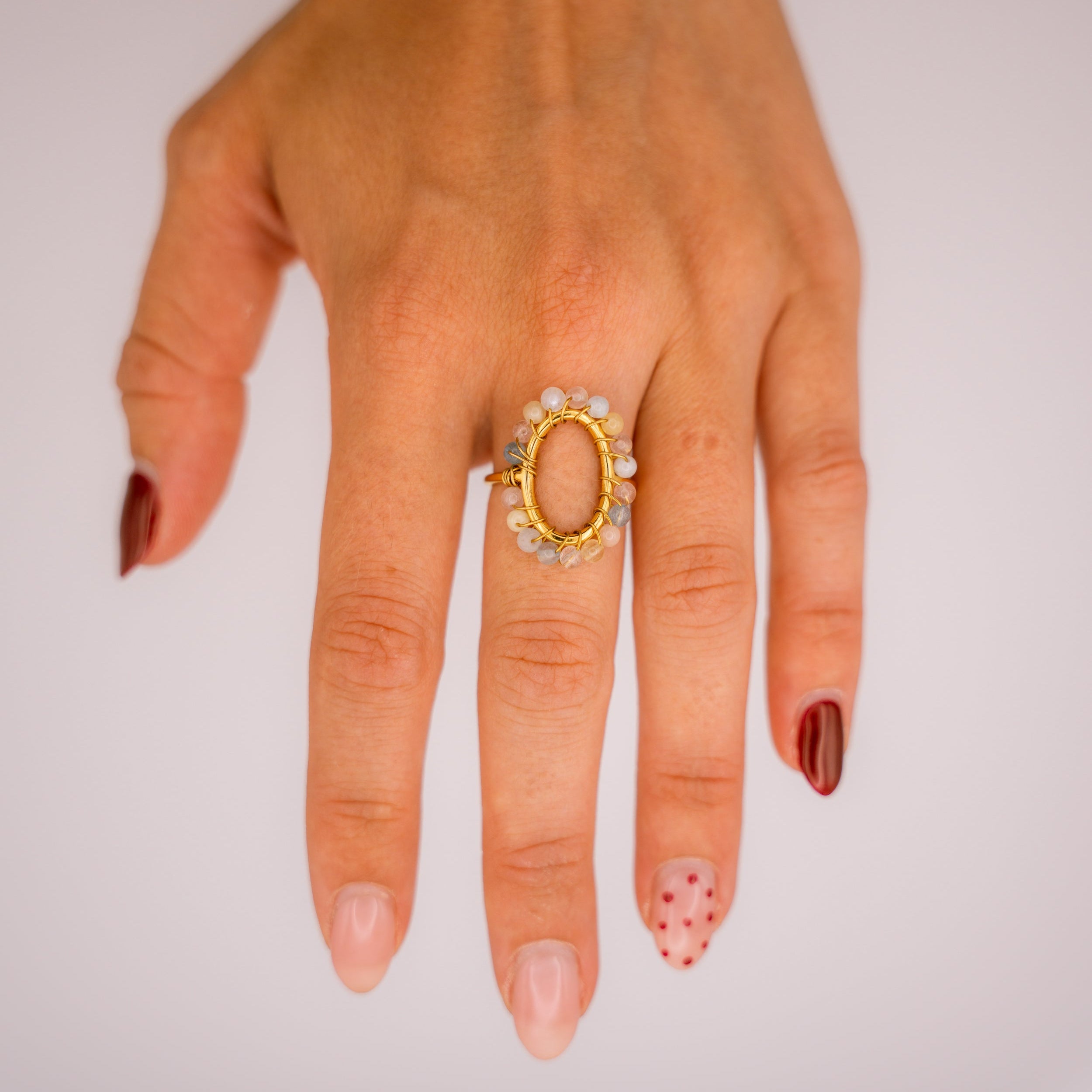 Bague Luze en acier inoxydable et perles naturelles faits main à Toulouse