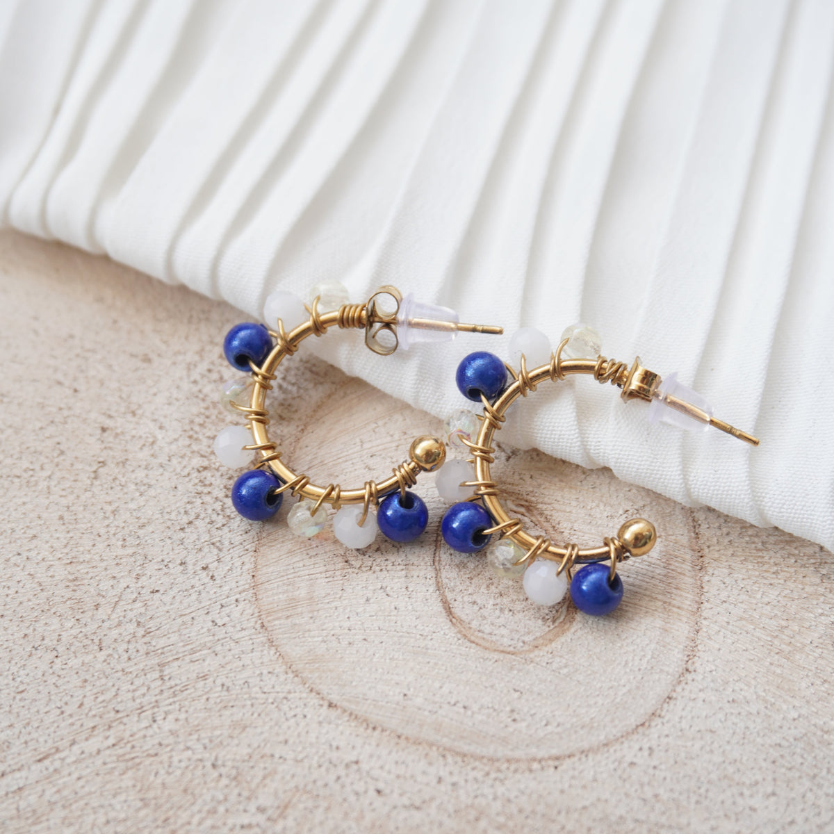 Boucles d'oreilles Eliet perles de verre et acier inoxydable