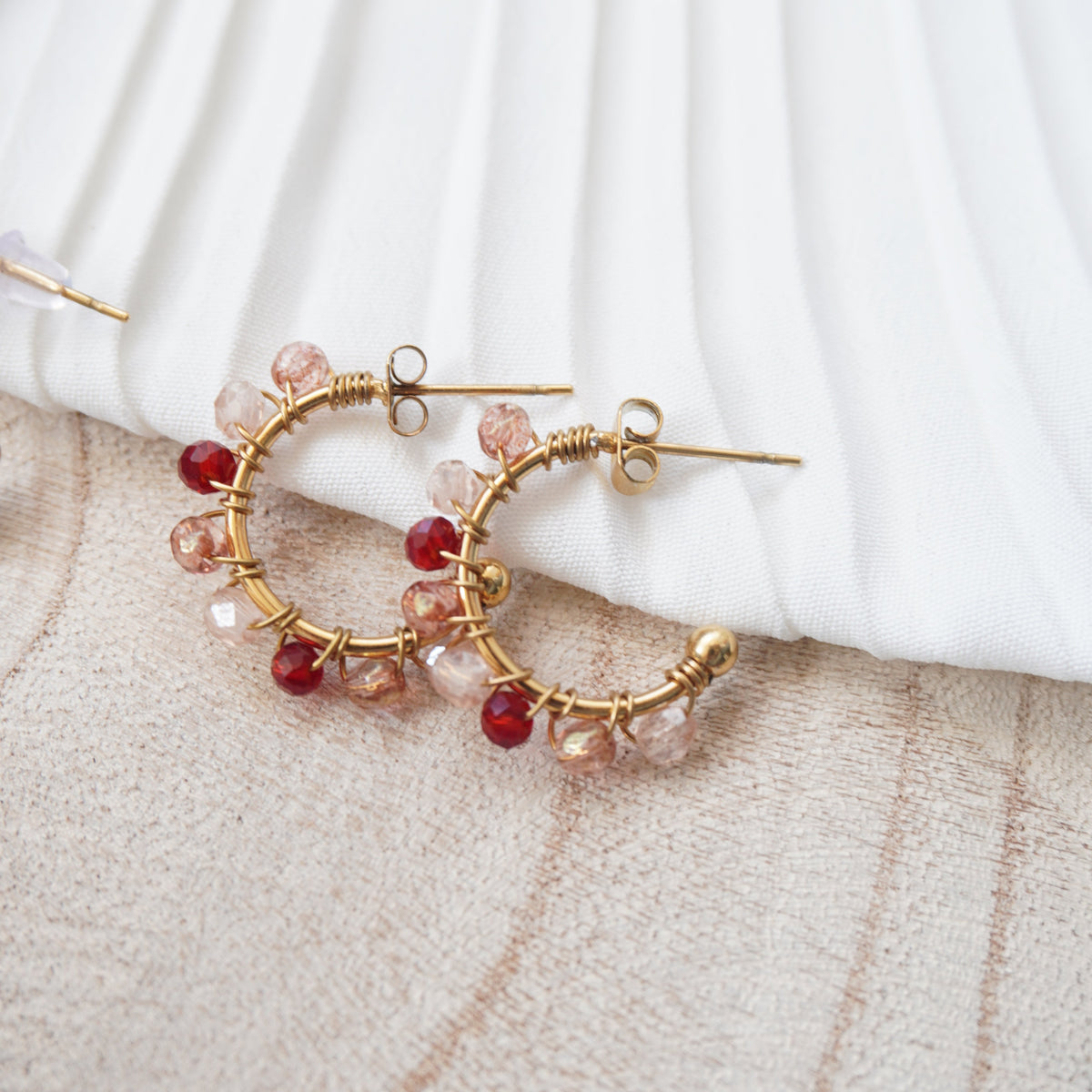 Boucles d'oreilles Eliet perles de verre et acier inoxydable