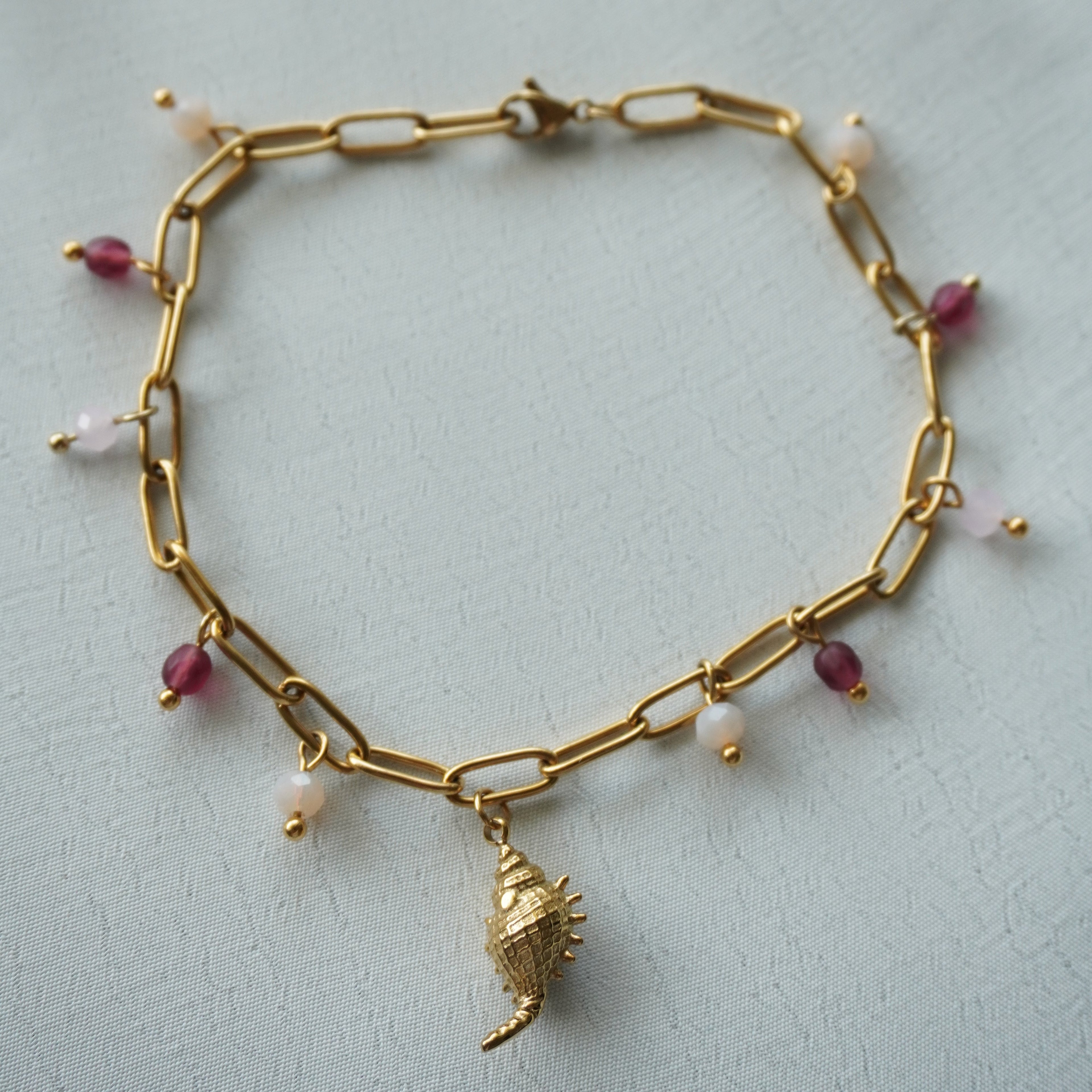 Bracelet de cheville Chaz en acier inoxydable et perles de verre nuances de rose