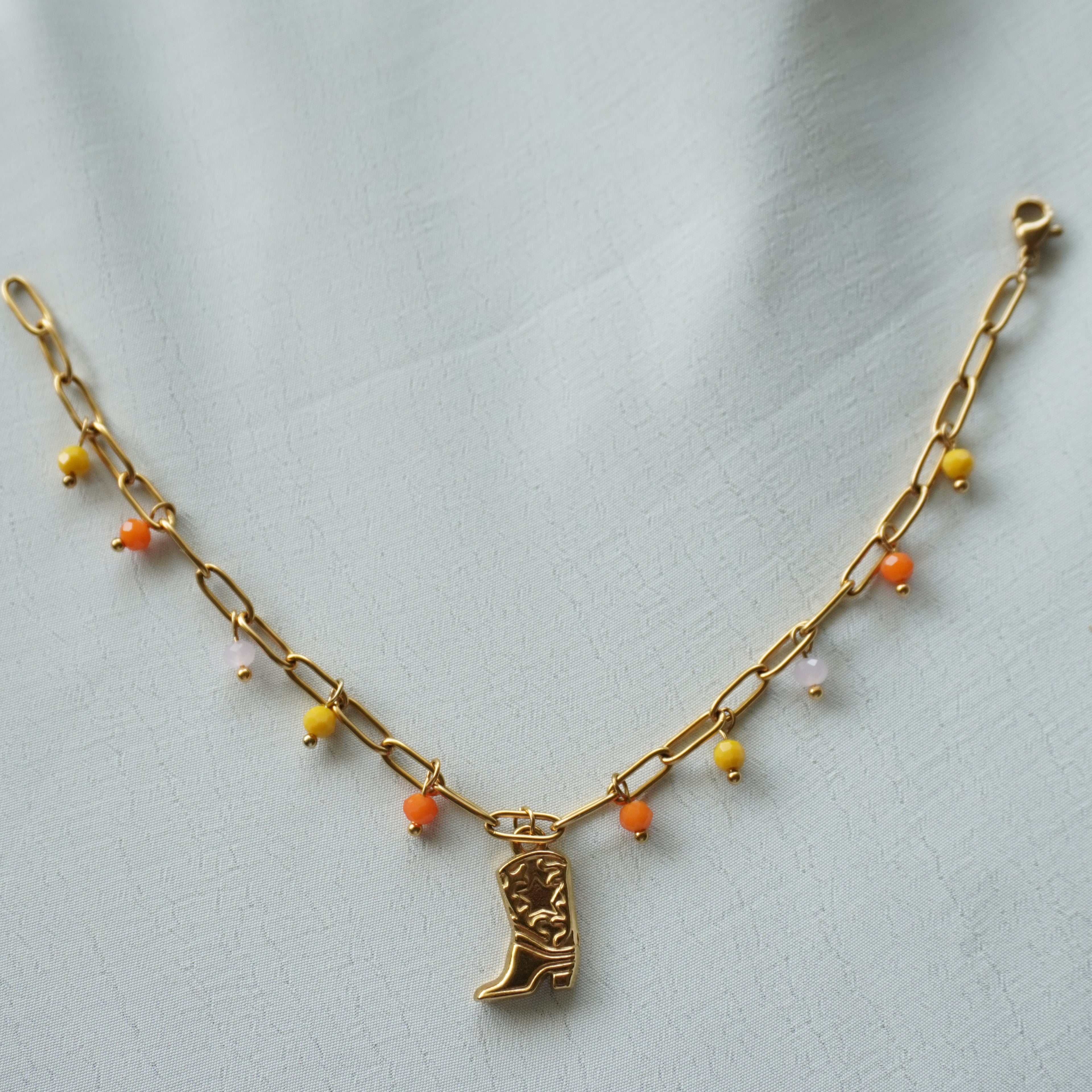 Bracelet de cheville Chaz en acier inoxydable et perles de verre oranges et jaunes