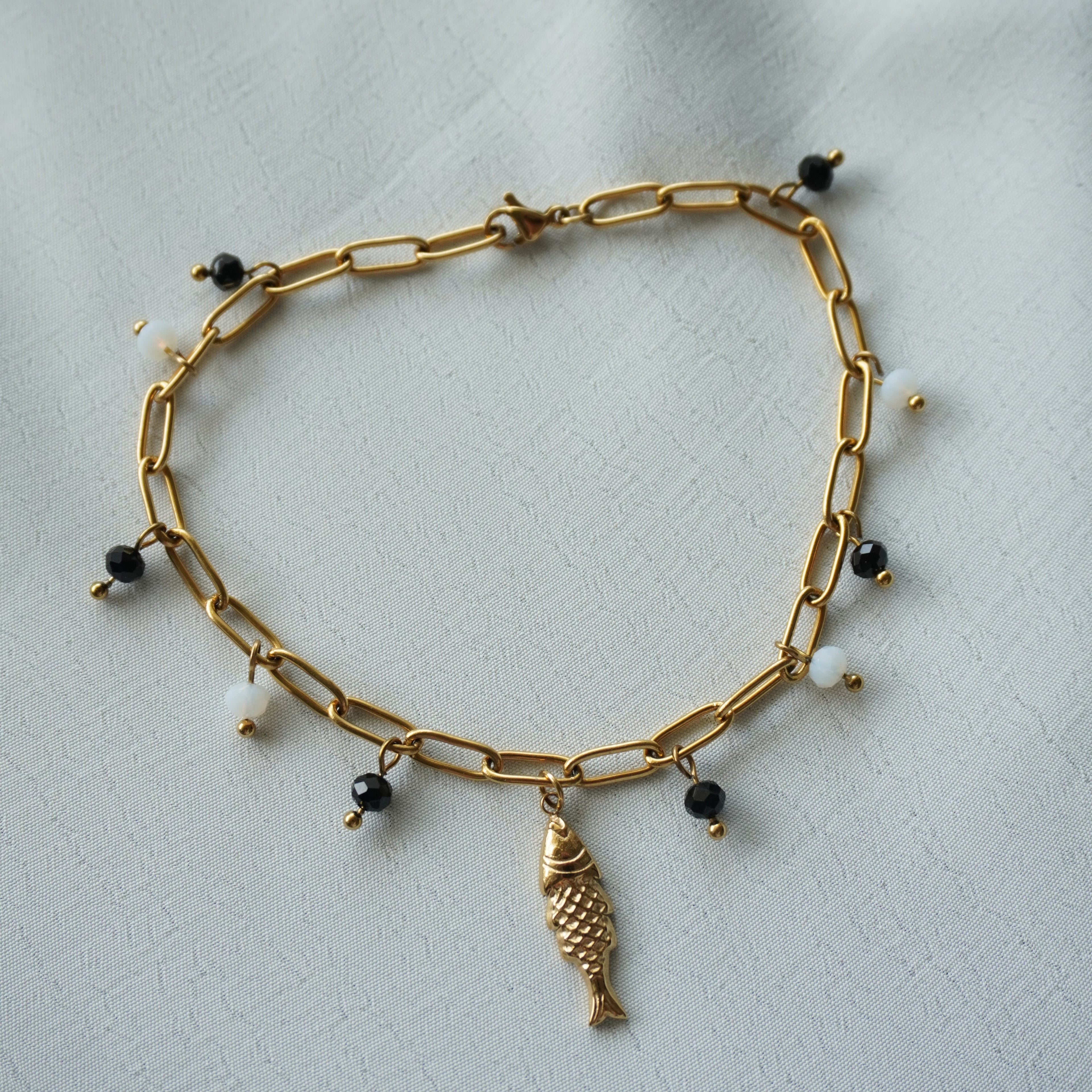 Bracelet de cheville femme en acier inoxydable et perles de verre – Chaz